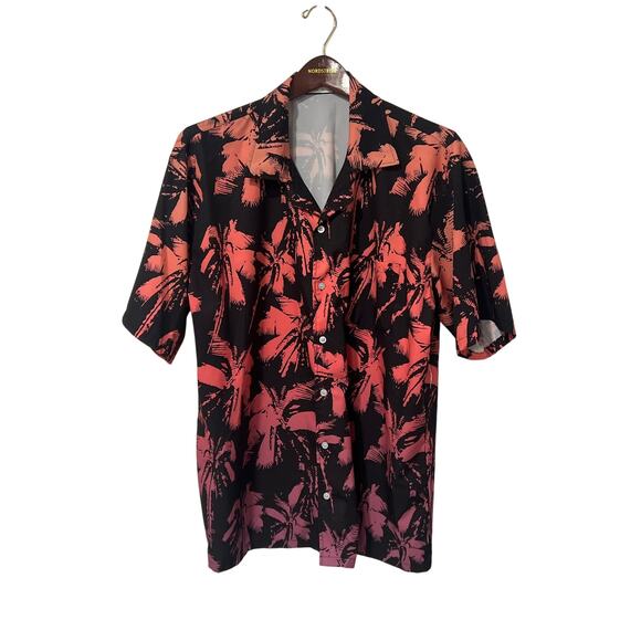 Men's Black and Hawaiian Print Short Sleeve Button Up, Size XL, 1375-V - Picture 1 of 4